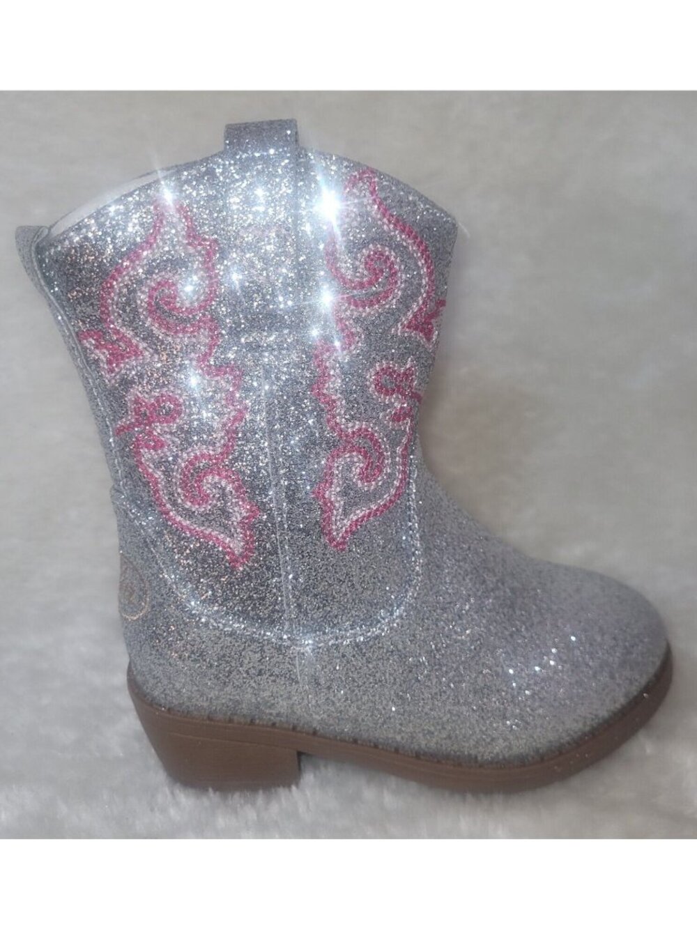Cowboy Boots LITTLE KID Size US 7 Silver Pink detail Sparkle Glitter By Pawz NEW
